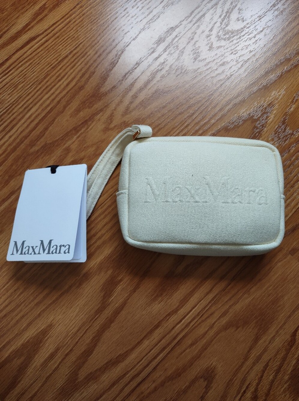 MaxMara Cream Canvas Phone Pouch with Wrist Strap